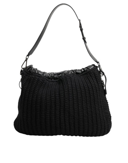 Dolce & Gabbana Black Cashmere Knitted Leather Shoulder Women Borse Bag