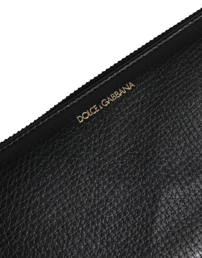 Dolce & Gabbana Black Calfskin Leather Logo Zip Around Continental Wallet
