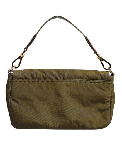 Dolce & Gabbana Dark Green Nylon Logo Plaque Shoulder Strap Borse Bag