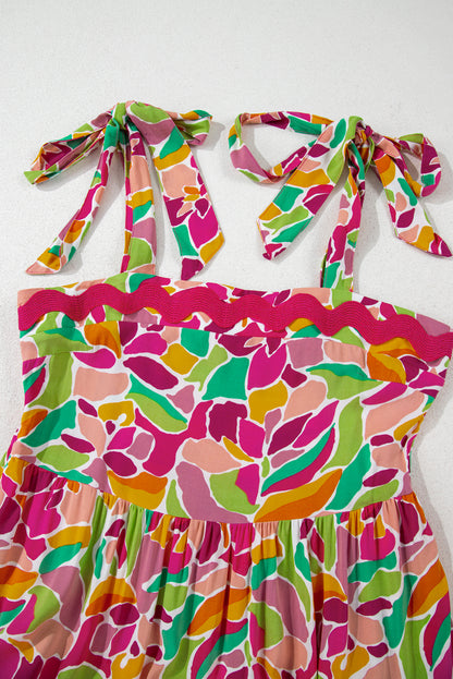 Multicolour Floral Tied Straps Ricrac Trim Maxi Dress