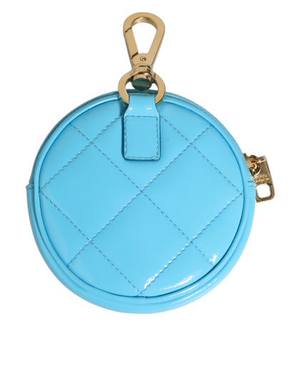 Dolce & Gabbana Azure Blue Leather Round Coin Purse Keychain Crystal Logo Wallet