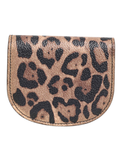 Dolce & Gabbana Brown Black Calf Leather Leopard Print Logo Plaque Wallet
