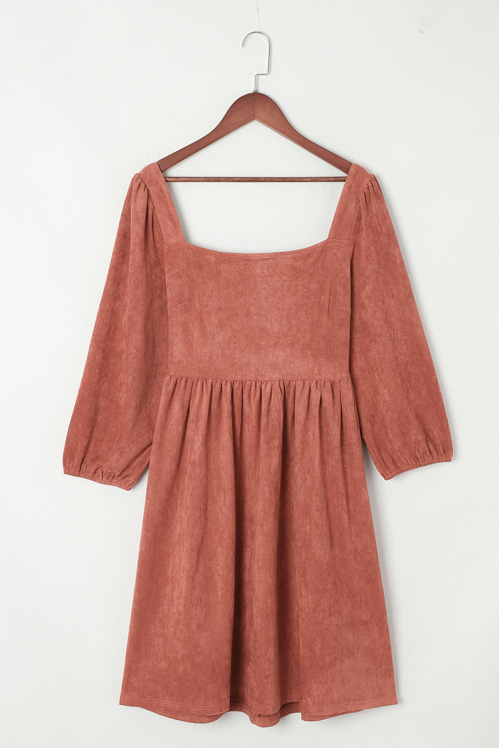 Brown Suede Square Neck Puff Sleeve