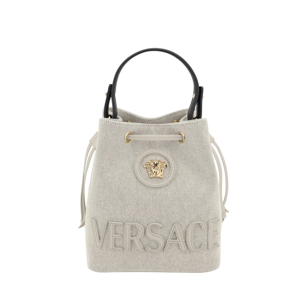 Versace White Fabric Backet Bag