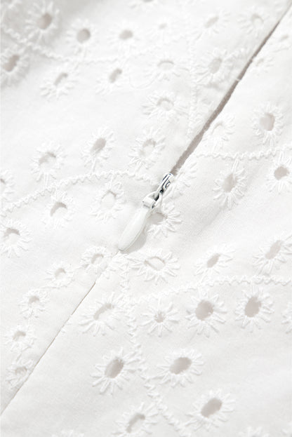 White Floral Eyelet Embroidered Sleeveless Shift Dress