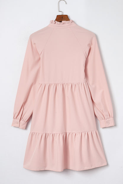 Pink Frilled Stand Collar Long Sleeve 