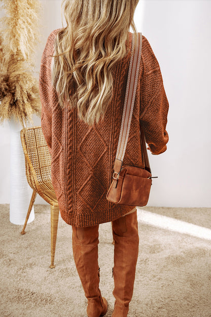 Black Cable Knit Drop Shoulder Loose Fit Sweater Dress