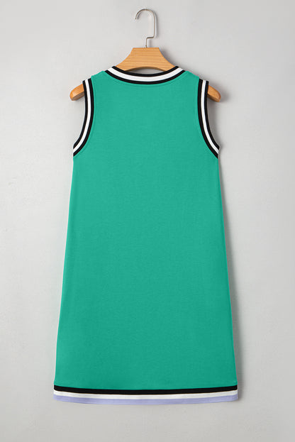 Mint Green Color Contrast Trim V Neck Shift Sleeveless Mini Dress
