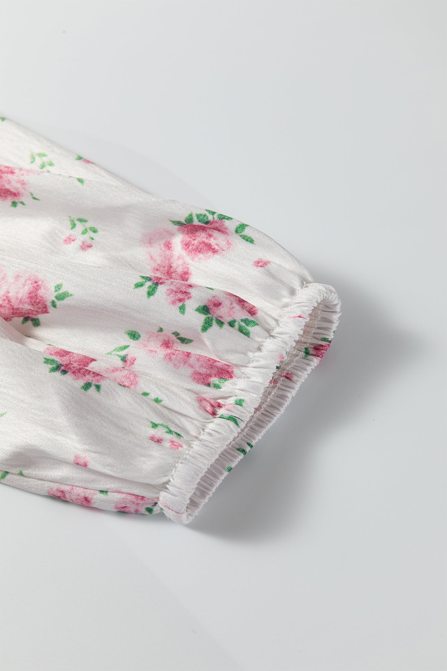 Pink Floral Print Long Sleeve Ruffle Detail Flared Mini Dress