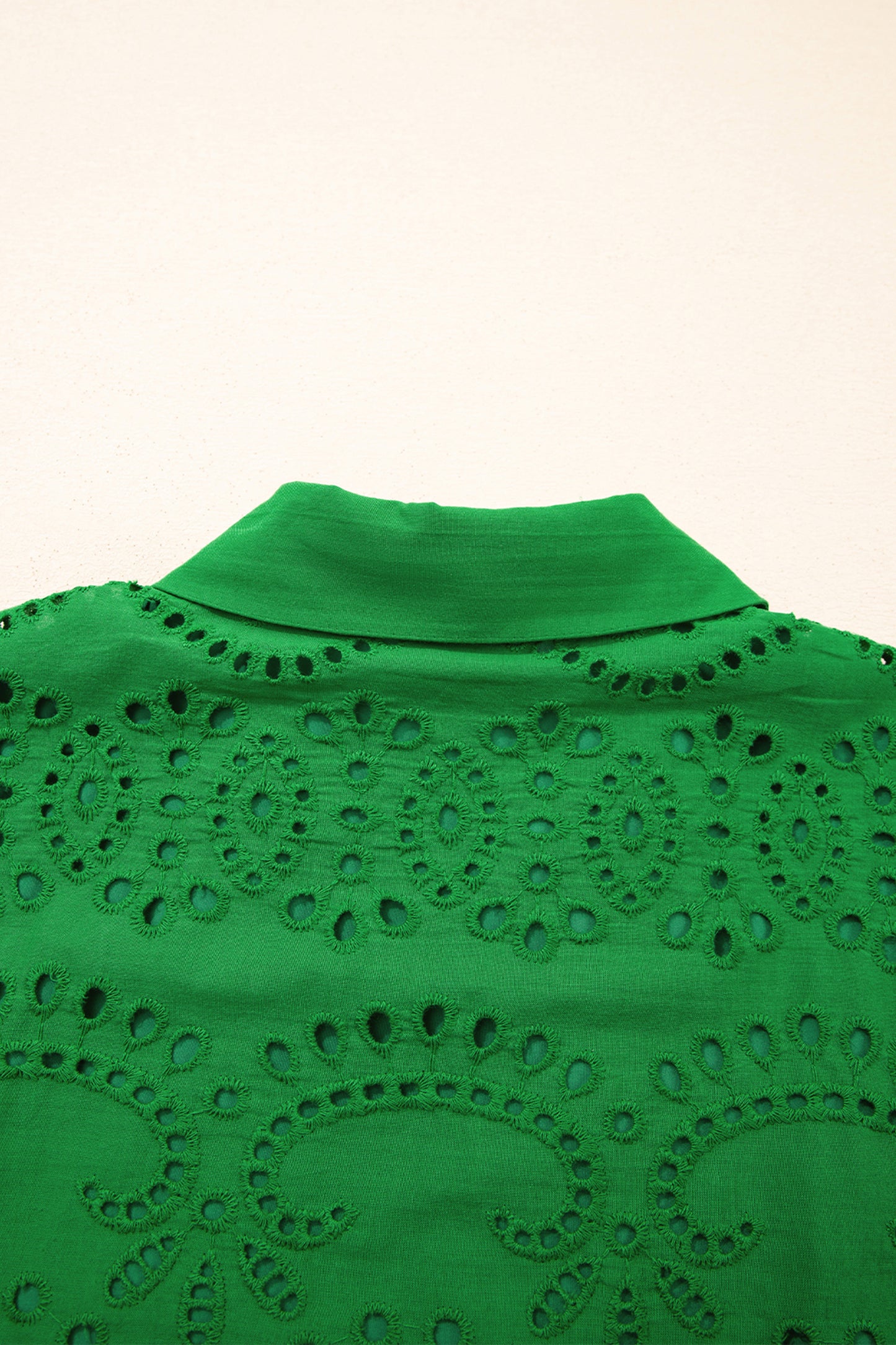 Green Solid Color Eyelet Embroidered T Shirt Mini Dress