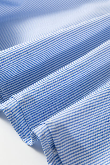 Sky Blue Stripe Shirred Detail Collar V Neck Plus Size Midi Dress