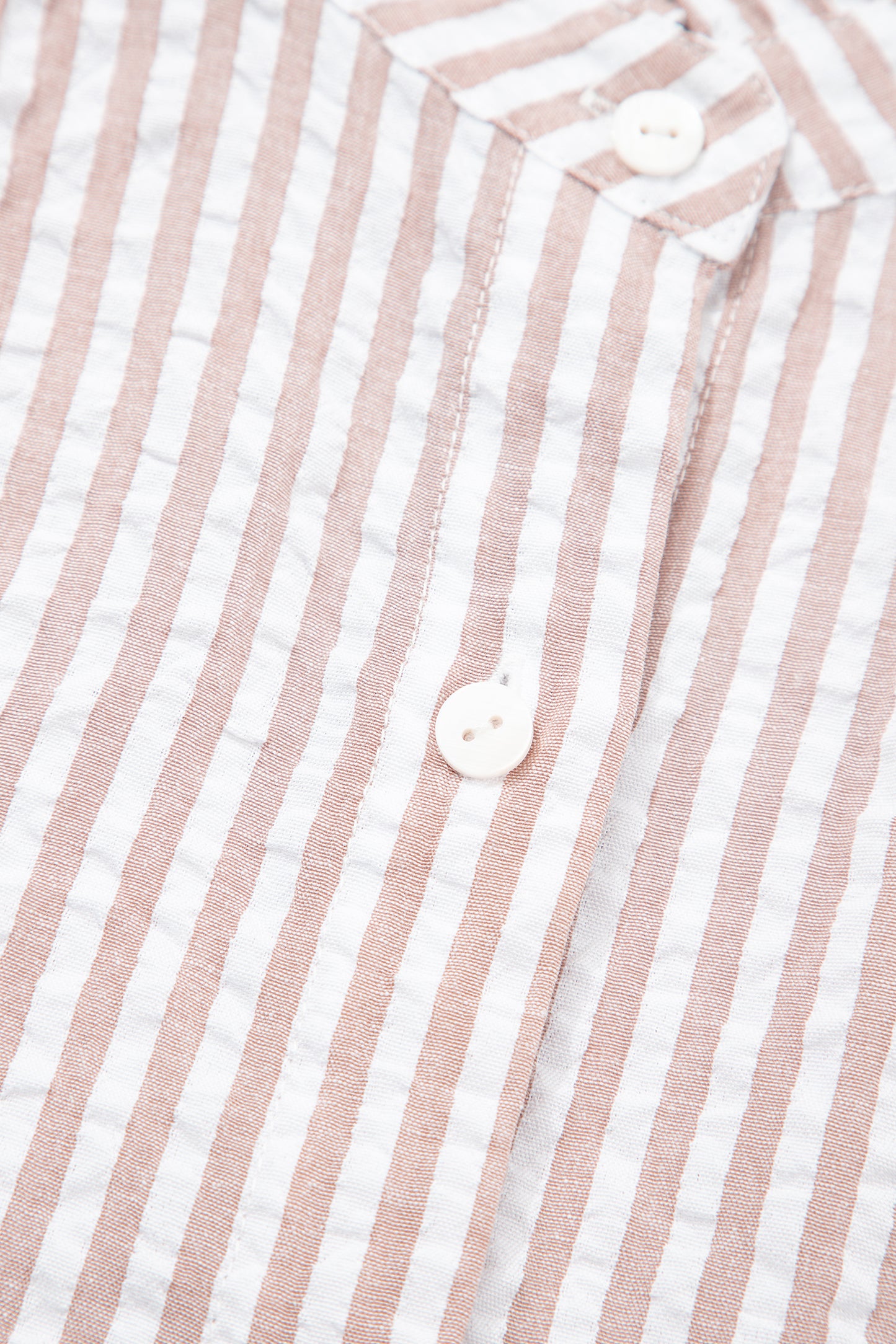 Khaki Stripe Frilled Collar Half Sleeve Shirt Maxi Dress