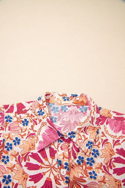 Red Fall Flower Print Long Sleeve Mini Dress