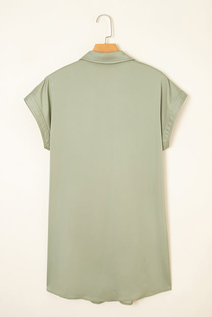Laurel Green Buttoned Collar Shift T-shirt Mini Dress