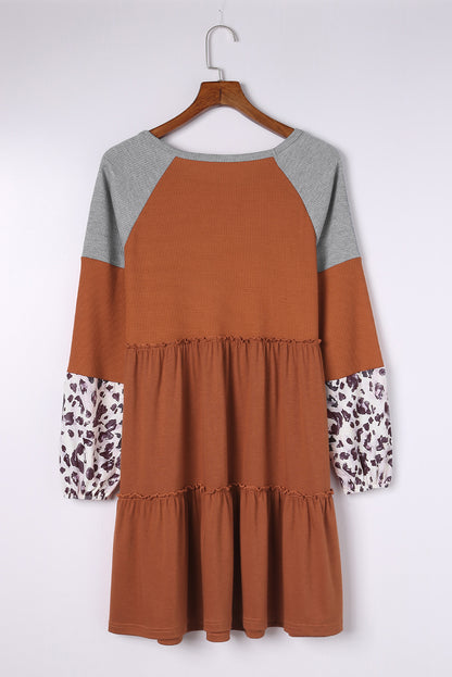 Brown Waffle Knit Leopard Patchwork 