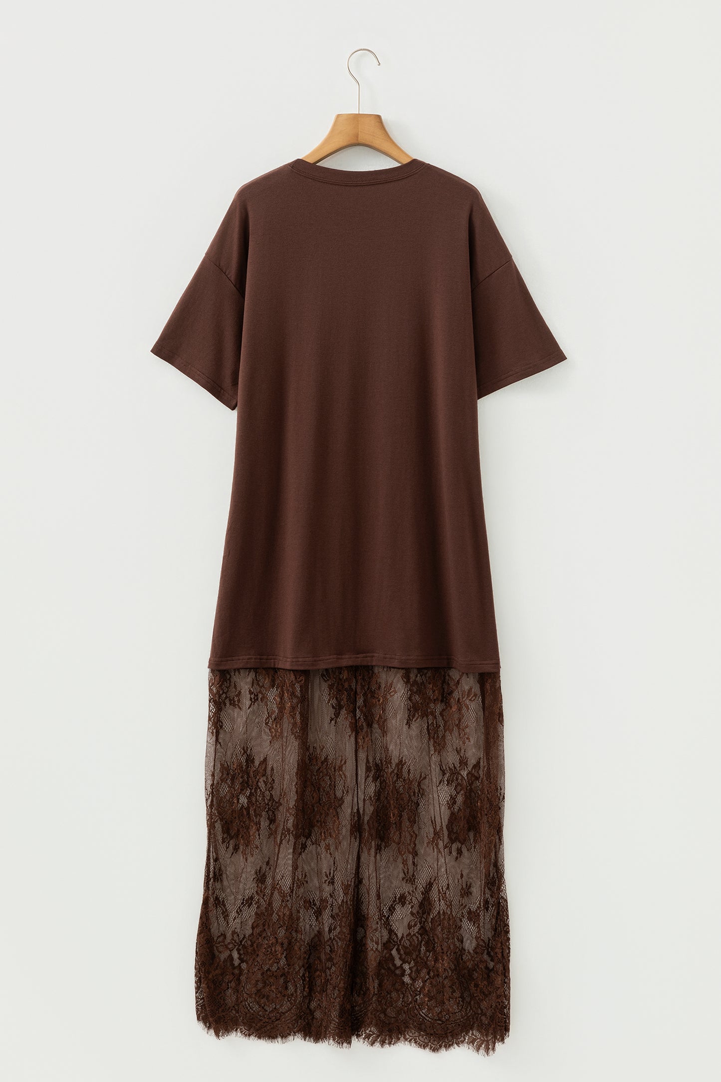 Red Sandalwood Floral Patchwork Short Sleeve T Shirt Loose Maxi Dress