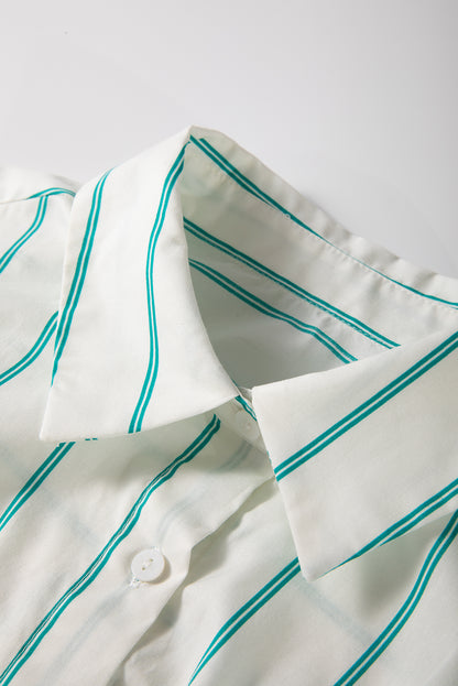 Mint Green St Patricks Striped Wide Short Sleeve Shift Mini Shirt Dress