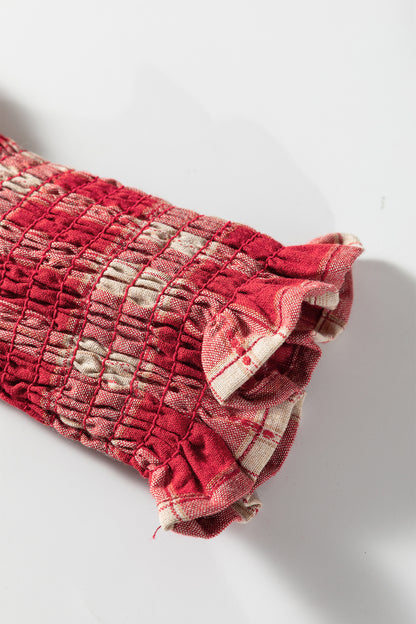 Red Plaid Print Smocked Puff Sleeve Mini Dress