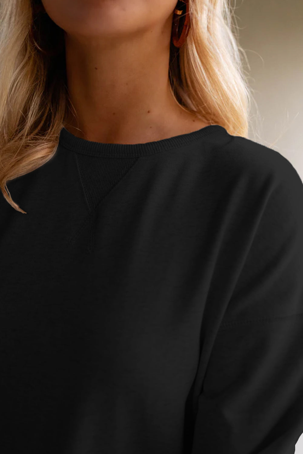 Black Solid Color Puff Sleeve Ruffle Hem