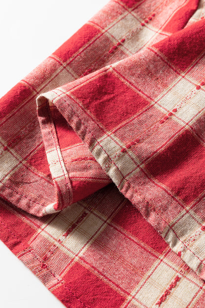 Red Plaid Print Smocked Puff Sleeve Mini Dress