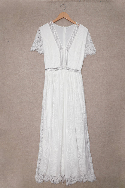 White V Neck High Waist Lace