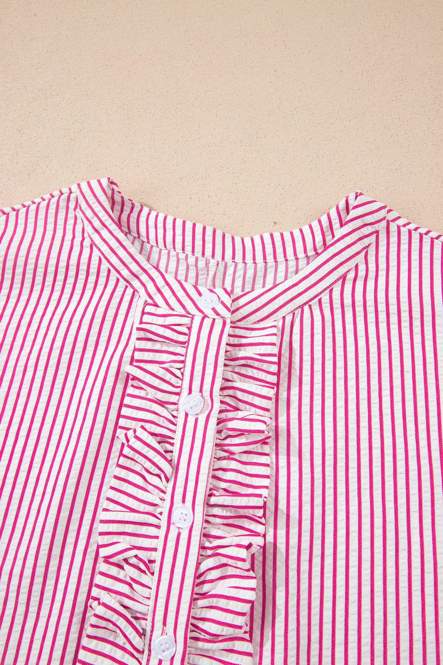 Black Stripe Frilled Detail Half Buttons Short Sleeve Long Dress