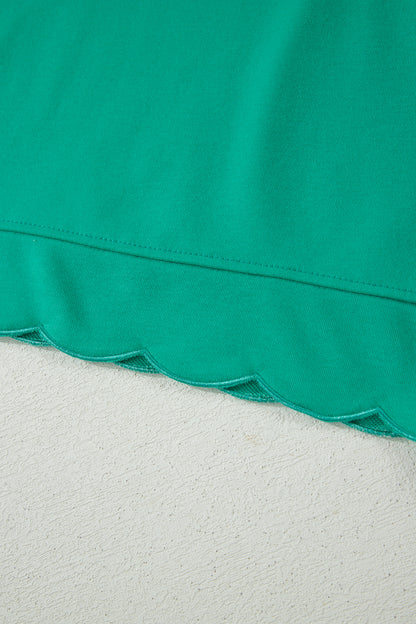 Beau Blue Solid Color Snap Button Polo Collar Short Sleeve Scallop Hem Mini Dress