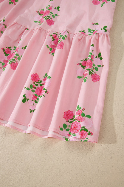 Sky Blue Notched Neck Flutter Short Sleeve Floral Print Maxi Dress