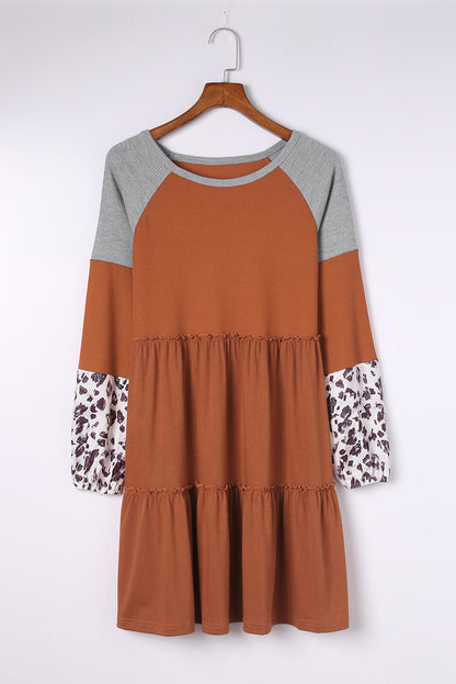 Brown Waffle Knit Leopard Patchwork 