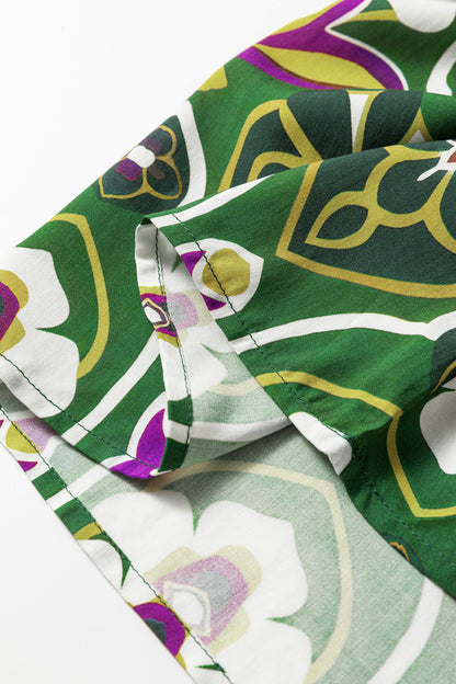 Green Plus Size Mixed Floral Patchwork V Neck Bracelet Sleeve Maxi Dress