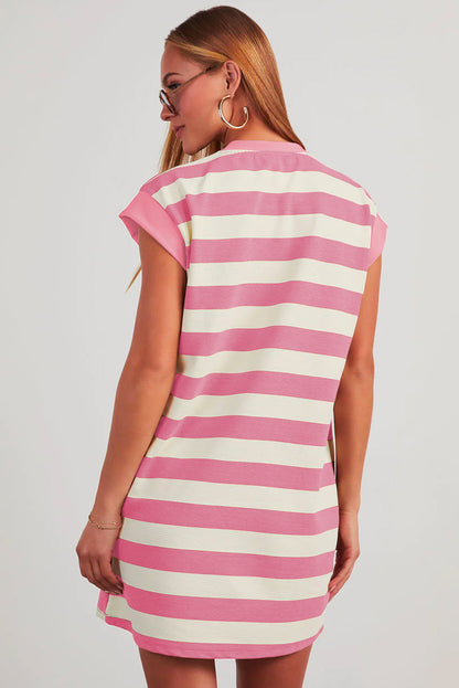 Black Stripe Cap Sleeve Shift T Shirt Dress