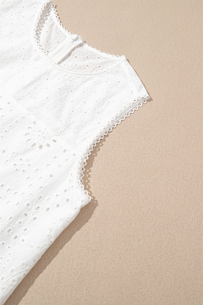 White Floral Eyelet Embroidered Sleeveless Shift Dress