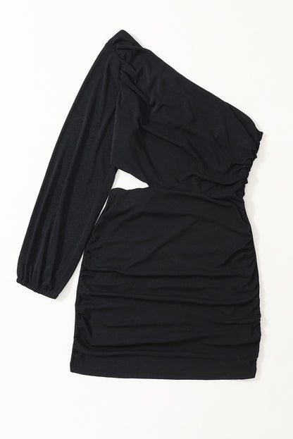Black Asymmetric One Shoulder Cutout Bodycon